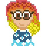 Character with a fire styled hair and ice styled dress